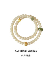 Baiyue Qingzhan | White Bodhi Seed & Hetian Jade Bracelet – Serenity & Balance