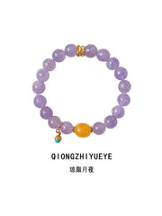 Qiongzhi Yueye | Natural Lepidolite & Beeswax Bracelet – Elegant Purple Pink Crystal for Good Fortune