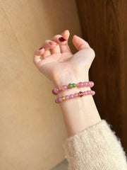 Haitang Hehuan | Pink Kunzite & Green Jade Gourd Bracelet – Love & Harmony