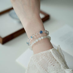 Banxia Lan | High Clarity Clear Quartz & Aquamarine Bracelet – Good Fortune Couple’s Gift