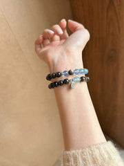 Ruyuqingshan | Silver Obsidian & Aquamarine Bracelet – Grounding & Calm