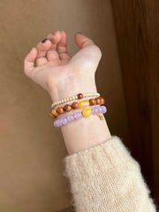 Qiongzhi Yueye | Natural Lepidolite & Beeswax Bracelet – Elegant Purple Pink Crystal for Good Fortune