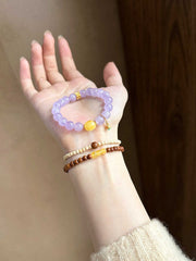 Qiongzhi Yueye | Natural Lepidolite & Beeswax Bracelet – Elegant Purple Pink Crystal for Good Fortune