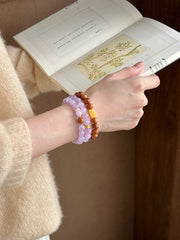 Qiongzhi Yueye | Natural Lepidolite & Beeswax Bracelet – Elegant Purple Pink Crystal for Good Fortune