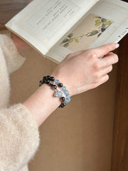 Ruyuqingshan | Silver Obsidian & Aquamarine Bracelet – Grounding & Calm