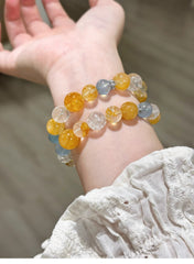 Haiyan | Yellow Amber, Aquamarine & Clear Quartz Bracelet – Clarity & Calm