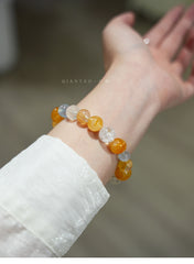 Haiyan | Yellow Amber, Aquamarine & Clear Quartz Bracelet – Clarity & Calm