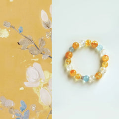Haiyan | Yellow Amber, Aquamarine & Clear Quartz Bracelet – Clarity & Calm