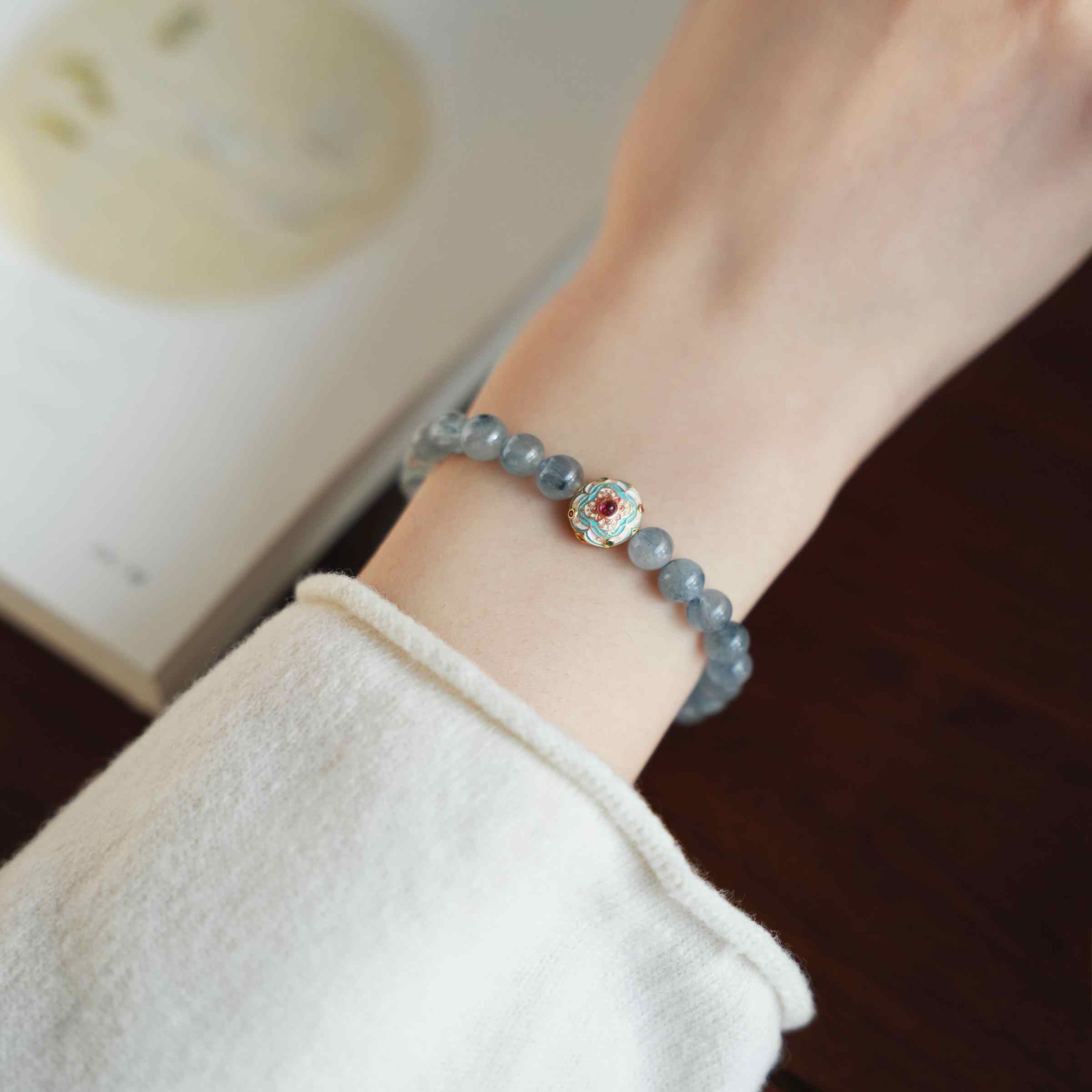 Shuangci | Blue Rutilated Quartz & Enamel Couple Bracelet – Harmony & Love