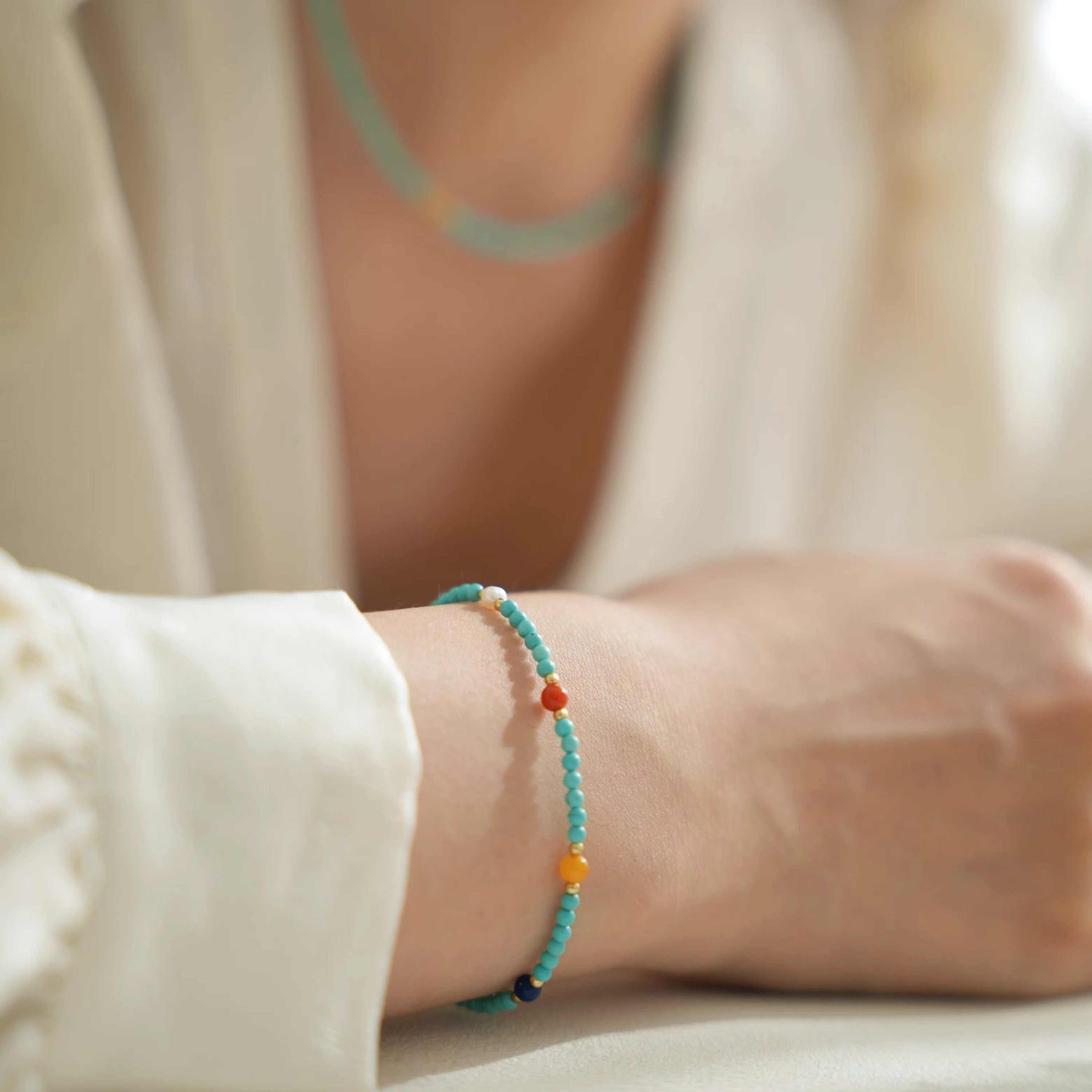 Yunshu | Multi-Gemstone Bracelet with Southern Red Agate, Pearl, Amber &amp; Turquoise