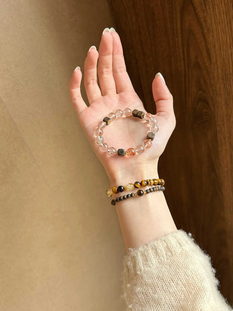 Jijin Huaixu | Black Rutilated Quartz & Agarwood Bracelet – Stability & Good Fortune
