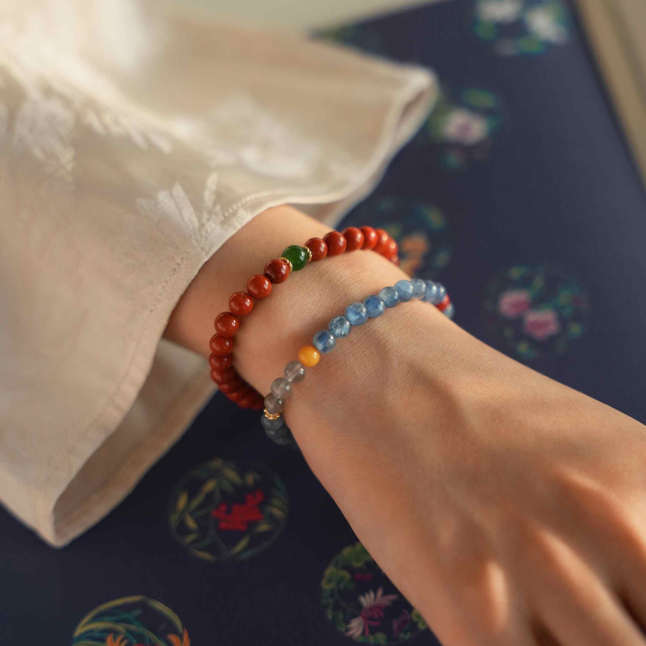 Wuyin | Multi-Gemstone Bracelet with Kyanite, Amber, Agarwood & Southern Red Agate – Connection & Calm