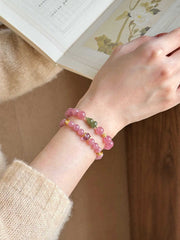 Haitang Hehuan | Pink Kunzite & Green Jade Gourd Bracelet – Love & Harmony