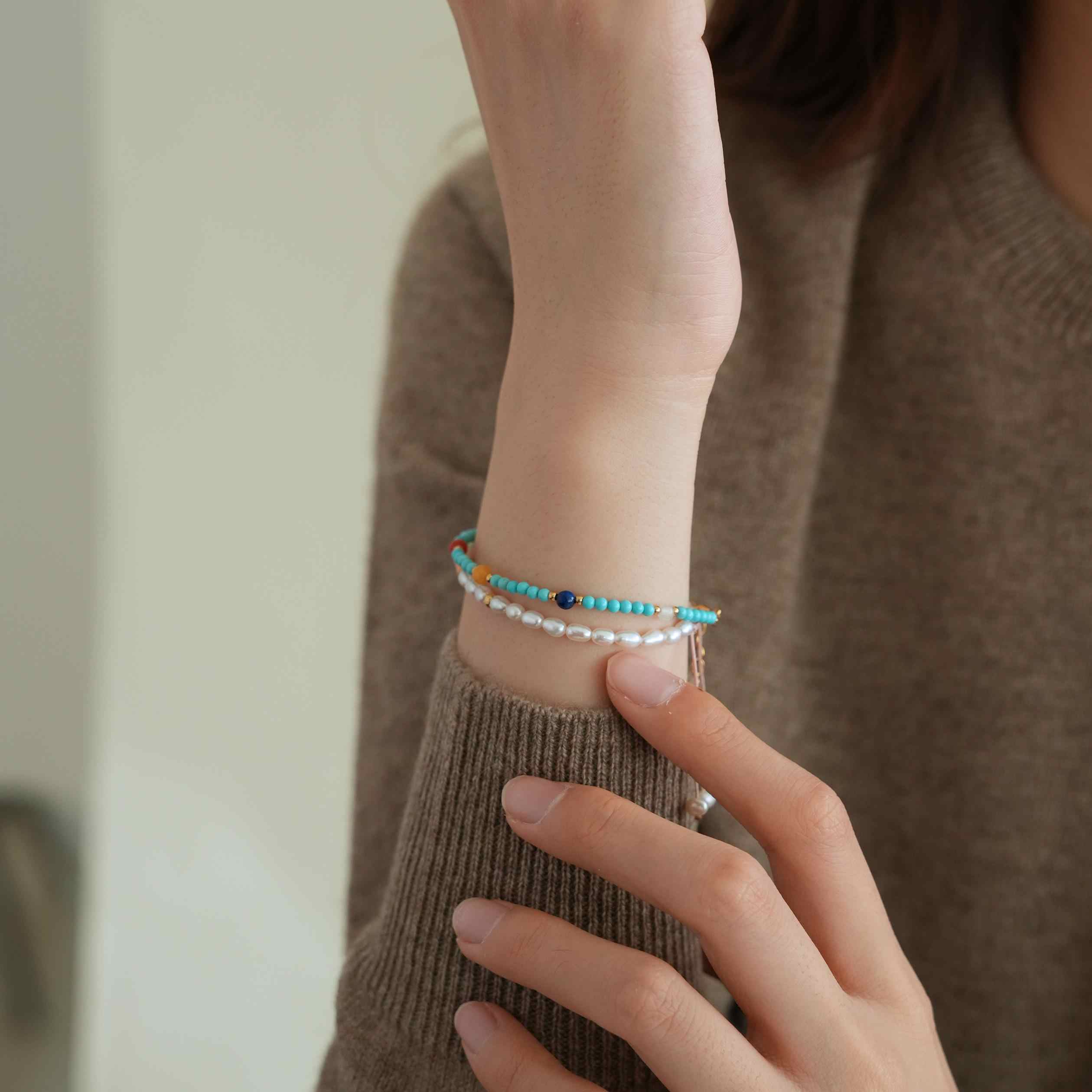 Yunshu | Multi-Gemstone Bracelet with Southern Red Agate, Pearl, Amber &amp; Turquoise