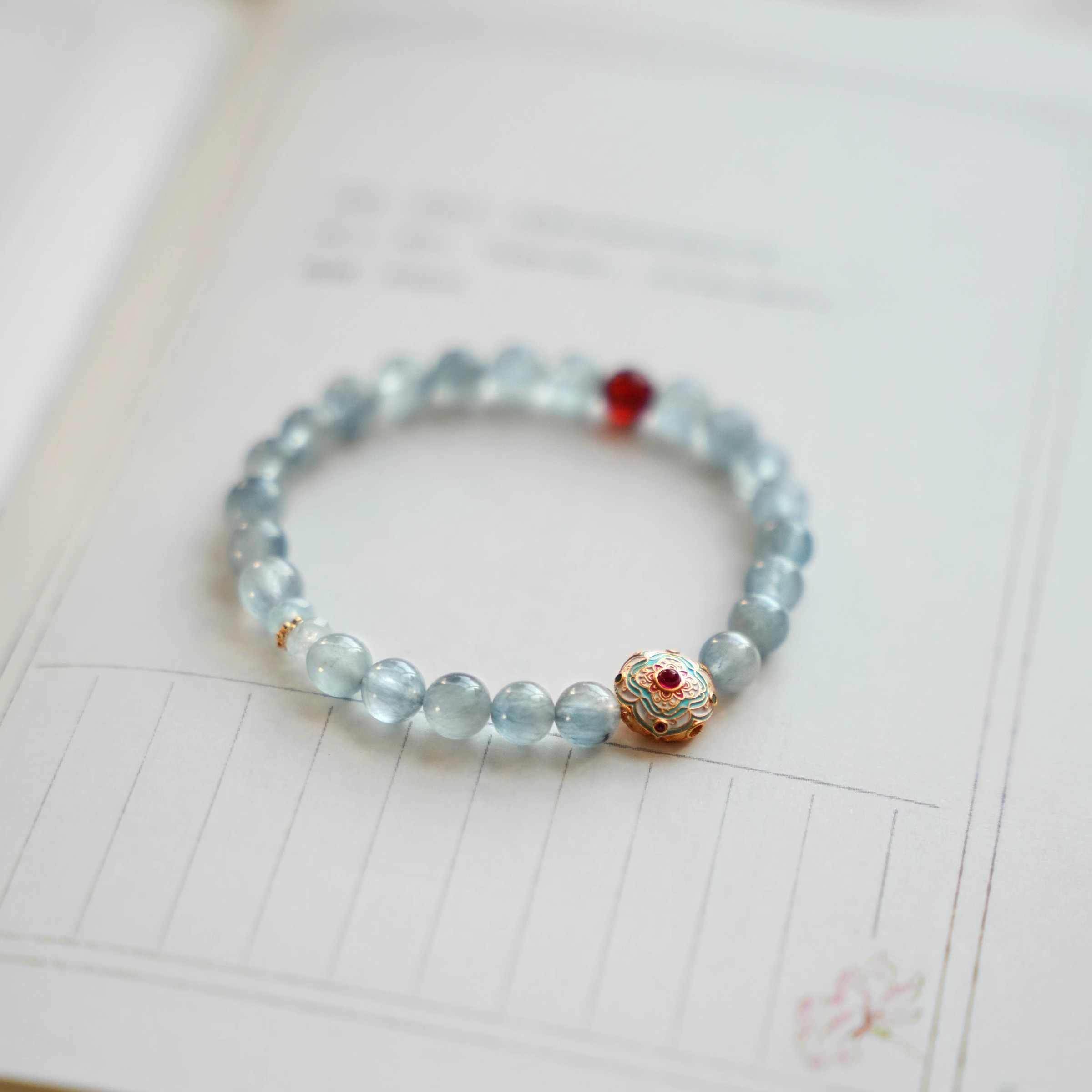 Shuangci | Blue Rutilated Quartz & Enamel Couple Bracelet – Harmony & Love