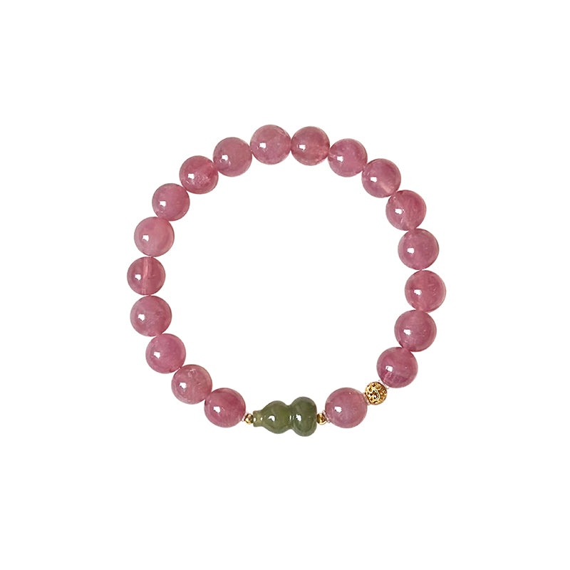Haitang Hehuan | Pink Kunzite & Green Jade Gourd Bracelet – Love & Harmony